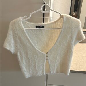 Kendall & Kylie White Fuzzy Knit Crop Top